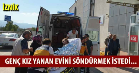 Evini söndürmek isterken yandı