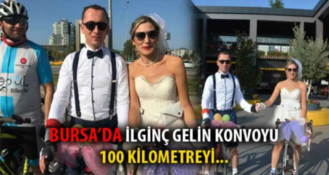 Trafiği adeta kilitleyen gelin konvoyu