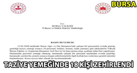 Taziye yemeği 18 sağlık çalışanını zehirledi