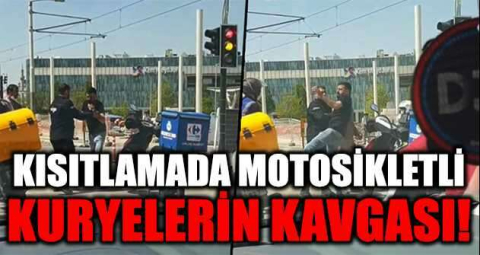 Kısıtlamada motosikletli kuryelerin kavgası kamerada