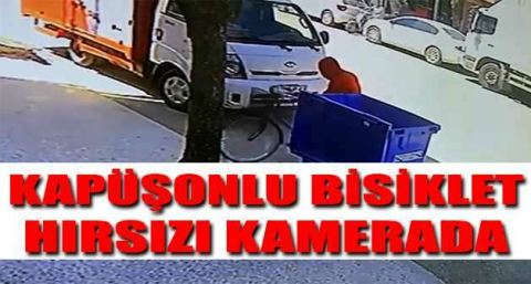 Kapüşonlu bisiklet hırsızı kamerada