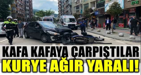 Bursa'da otomobile ile çarpışan kurye ağır yaralandı