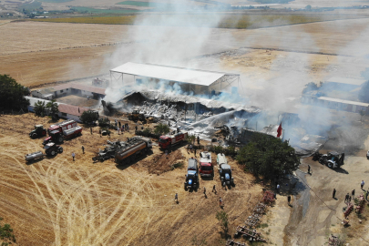 Tekirdağ'da çiftlik yangını: 15 bin balya saman yandı